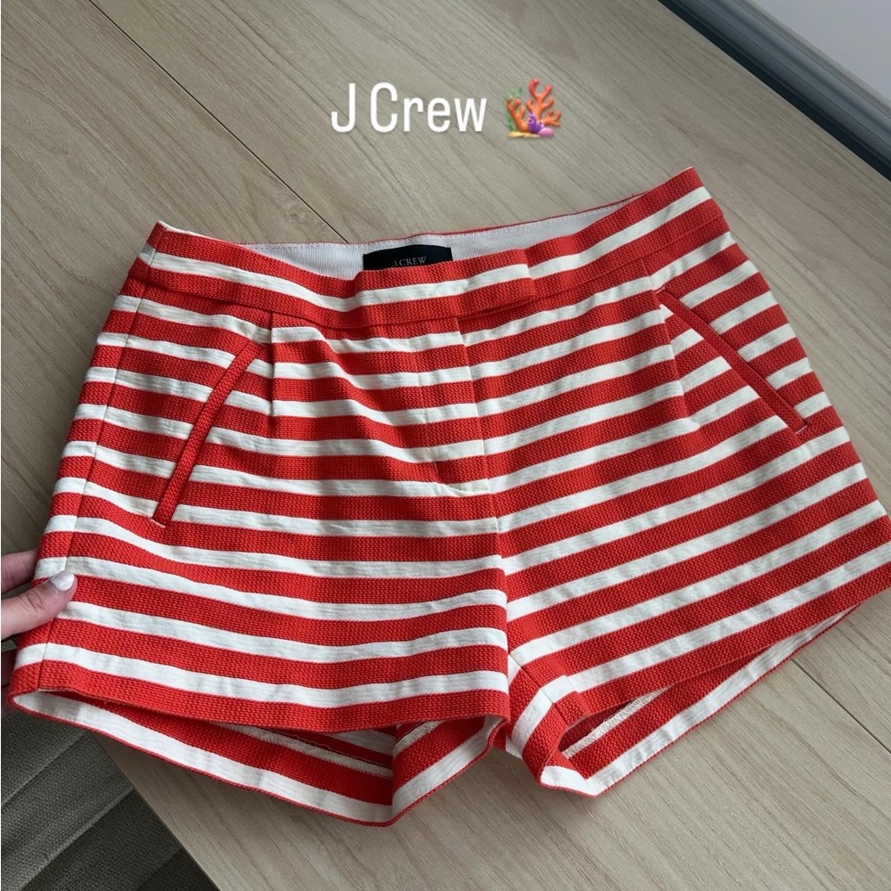 J. Crew High Waist Orange and White Striped Shorts